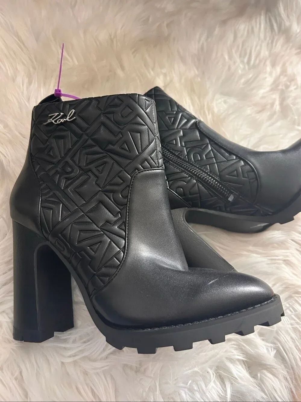 Karl Lagerfeld Shoes Women’s 6.5Black Petria Ankle Boots Platform Quilted Logo